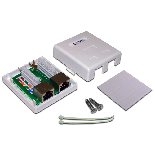 Настенная розетка, 2 порта RJ-45 категории 6, STP, белая